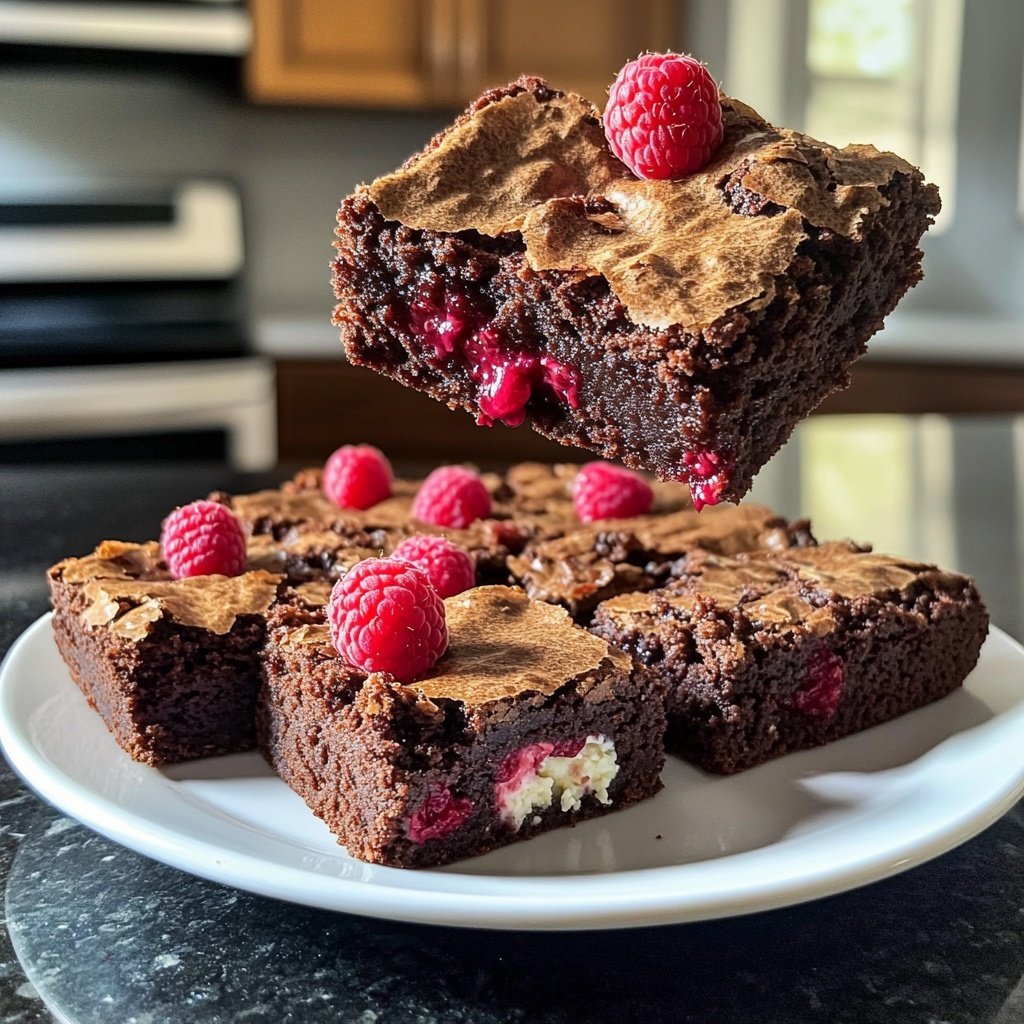 Cottage Cheese Brownies with Raspberries