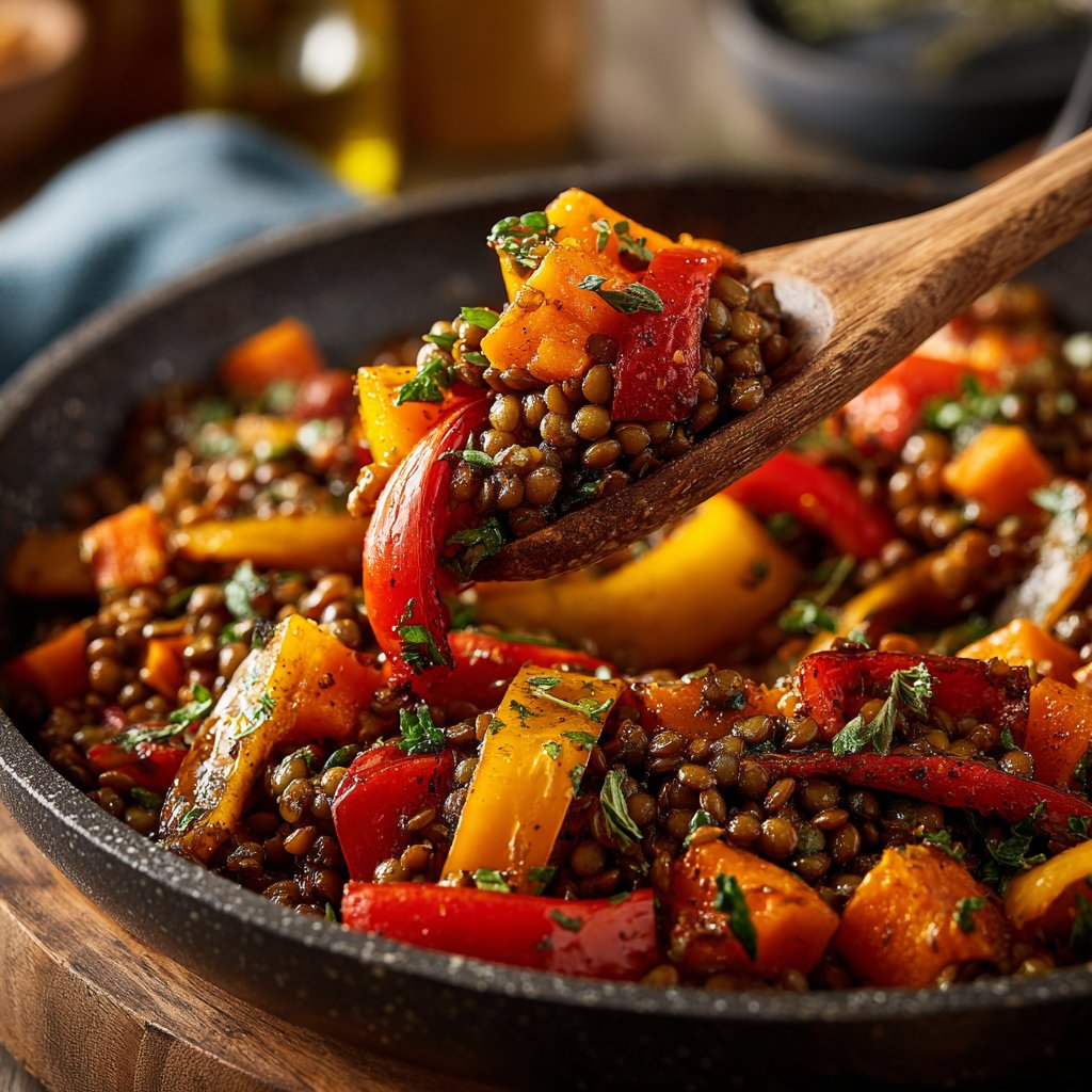 Roasted Veggie Lentil Skillet